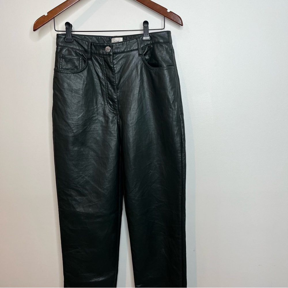Aritzia Women's Size 6 Melina Vegan Leather Dark Green Cropped High Rise Pant - Picture 3 of 15